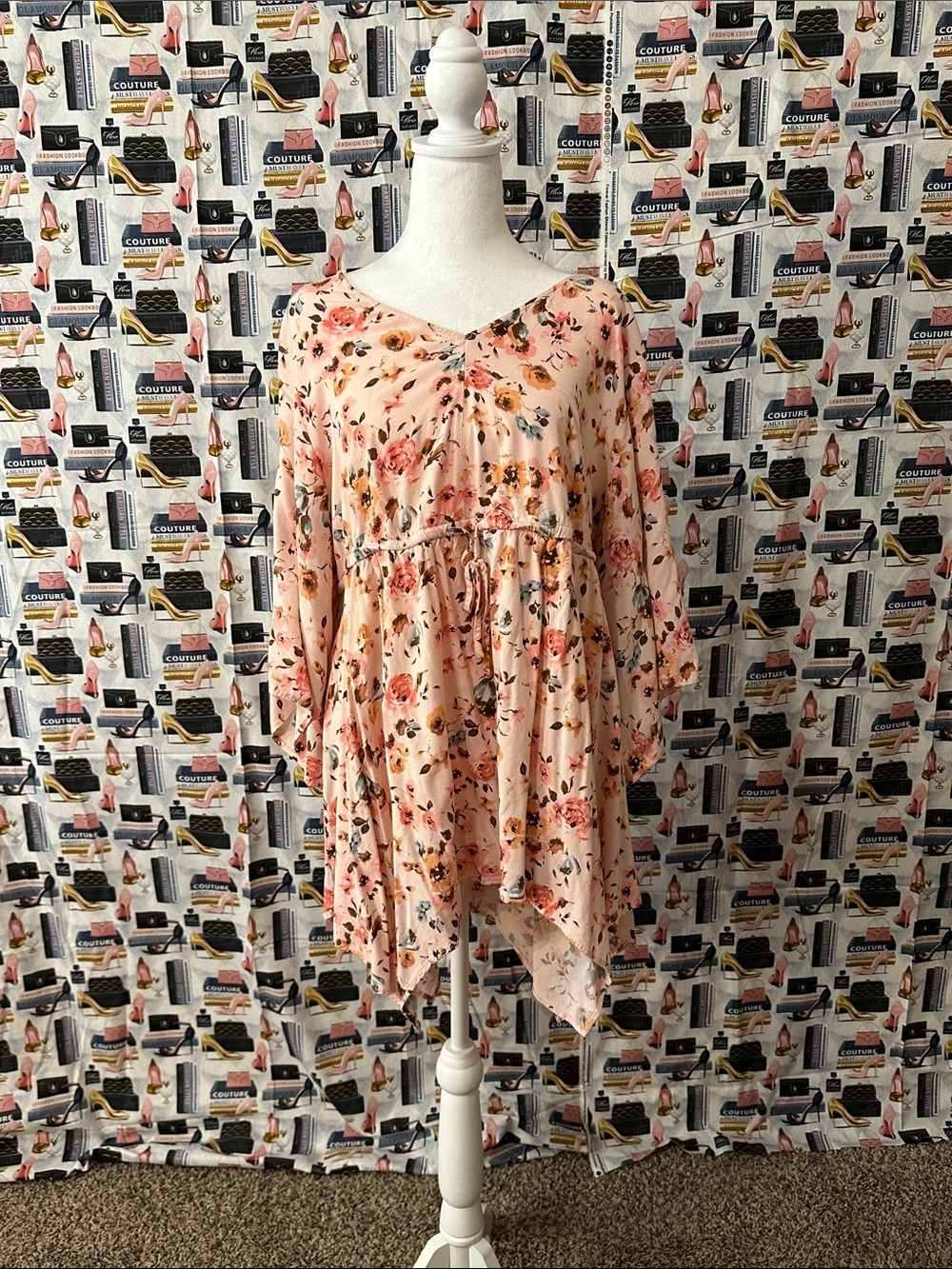 torrid Peach Floral Babydoll Tunic with V-Neck